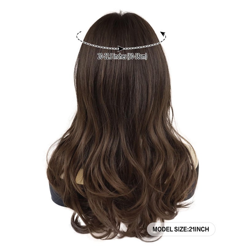 GNIMEGIL 21 Inch Elegant Long Mens Wig Brown Wavy Synthetic Wave Hippie Wig In Rich Brown Effortless Style Hair For Unisex Adult Natural Haircuts Fluffy Hairline - Image 3